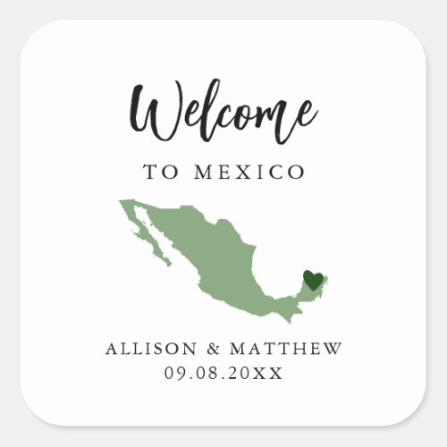 Any Color Mexico Wedding Welcome Bag or Box Square Sticker