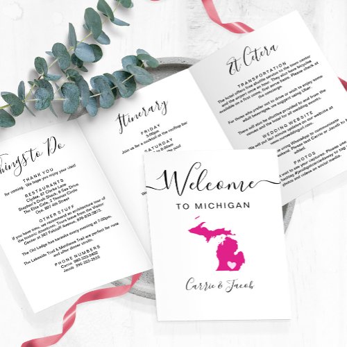 Any Color Michigan Map Wedding Welcome Itinerary Tri_Fold Program
