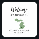 Any Color Michigan Wedding Welcome Bag or Box Square Sticker<br><div class="desc">Wedding weekend welcome sticker for guests to your wedding, featuring image of Michigan. You may edit the colors for any part of this design, as well as move the heart to the location of your wedding. To change colors, click personalize and then "edit using the design tool." Select the element...</div>
