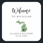 Any Color Michigan Wedding Welcome Bag or Box Square Sticker<br><div class="desc">Wedding weekend welcome sticker for guests to your wedding, featuring image of Michigan. You may edit the colors for any part of this design, as well as move the heart to the location of your wedding. To change colors, click personalize and then "edit using the design tool." Select the element...</div>