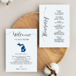 Any Color Michigan Wedding Welcome Itinerary<br><div class="desc">This modern and elegant card is the perfect addition to your hotel welcome bags. Enter the main events and a customized note to help your guests navigate the weekend. The size allows you to enter all the information you need. Everything in this card is editable. To change colors or move...</div>
