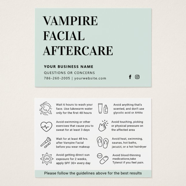 Any Color Microneedling Aftercare Instruction Card (Front & Back)