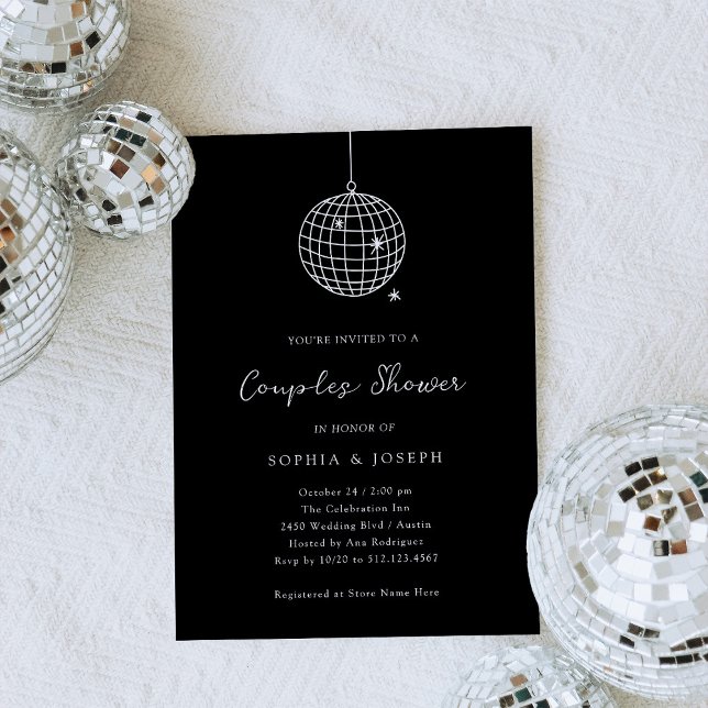Any Color Minimal Disco Ball Black Couples Shower Invitation (Creator Uploaded)