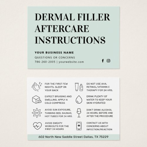 Any Color Mint Dermal Filler Botox Aftercare Card