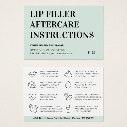 Any Color Mint Lip Filler Botox Aftercare Card