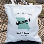 Any Color Missouri Map Wedding Welcome Bag, Tote Bag<br><div class="desc">Wedding weekend welcome gift bag for out of town guests to your wedding, featuring image of Missouri. You may edit the colors for any part of this design, as well as move the heart to the location of your wedding. To change colors, click personalize and then "edit using the design...</div>
