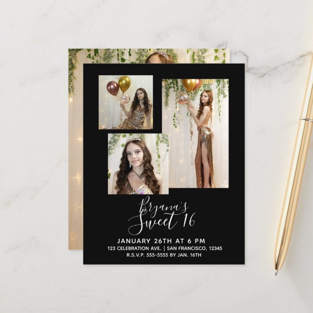 Any Color Modern Minimal Sweet 16 Party Photo (Front/Back In Situ)