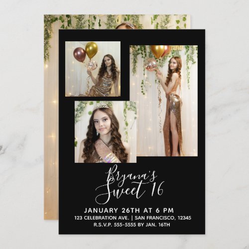 Any Color Modern Minimal Sweet 16 Party Photo Invitation
