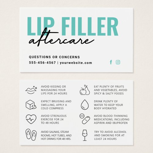Any Color Modern Mint Lip Filler Aftercare Card