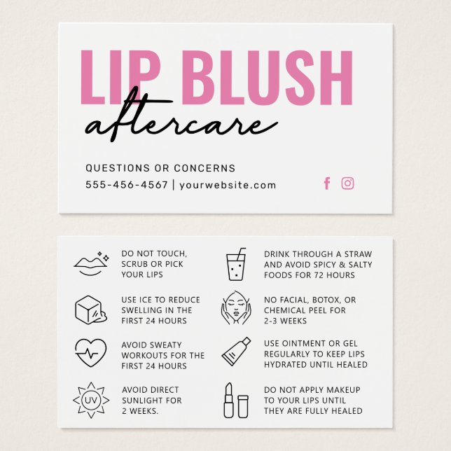 Any Color Modern Pink Lip Blush Tattoo Aftercare (Front & Back)