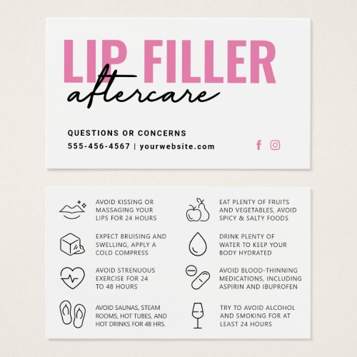 Any Color Modern Pink Lip Filler Aftercare Card