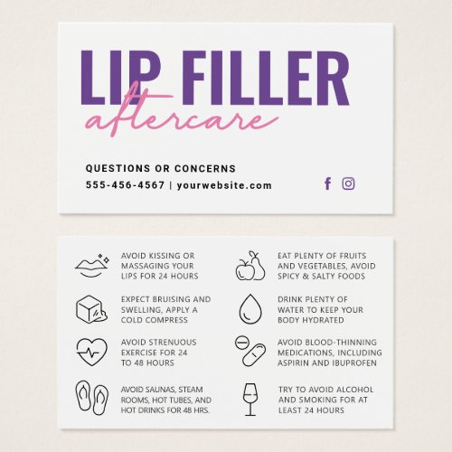 Any Color Modern Purple Lip Filler Aftercare Card