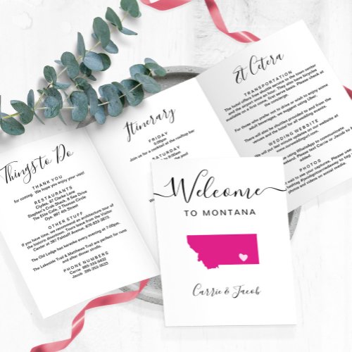 Any Color Montana Map Wedding Welcome Itinerary Tri_Fold Program