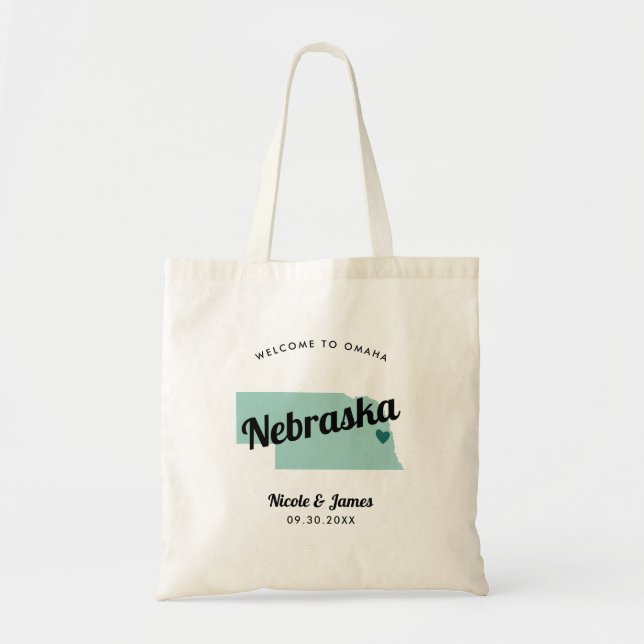 Any Color Nebraska Map Wedding Welcome Bag, Tote Bag (Front)