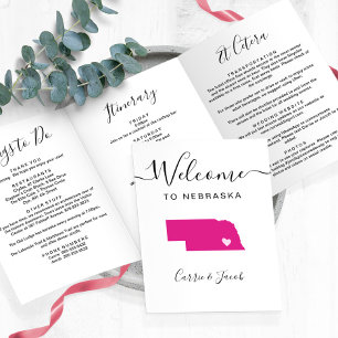 Any Color Nebraska Map Wedding Welcome Itinerary Tri-Fold Program