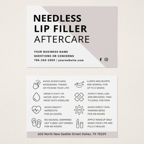 Any Color Needles Lips Filler Aftercare Card 