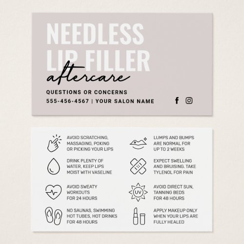 Any Color Needles Lips Filler Aftercare Card