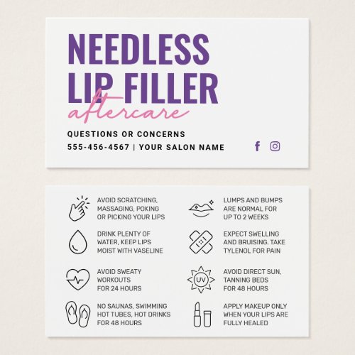 Any Color Needles Lips Filler Aftercare Card