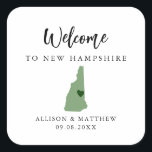 Any Color New Hampshire Wedding Welcome Bag or Box Square Sticker<br><div class="desc">Wedding weekend welcome sticker for guests to your wedding, featuring image of New Hampshire. You may edit the colors for any part of this design, as well as move the heart to the location of your wedding. To change colors, click personalize and then "edit using the design tool." Select the...</div>