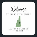 Any Color New Hampshire Wedding Welcome Bag or Box Square Sticker<br><div class="desc">Wedding weekend welcome sticker for guests to your wedding, featuring image of New Hampshire. You may edit the colors for any part of this design, as well as move the heart to the location of your wedding. To change colors, click personalize and then "edit using the design tool." Select the...</div>