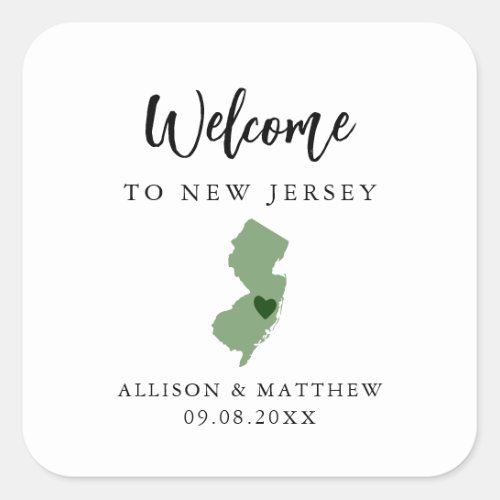 Any Color New Jersey Wedding Welcome Bag or Box Square Sticker