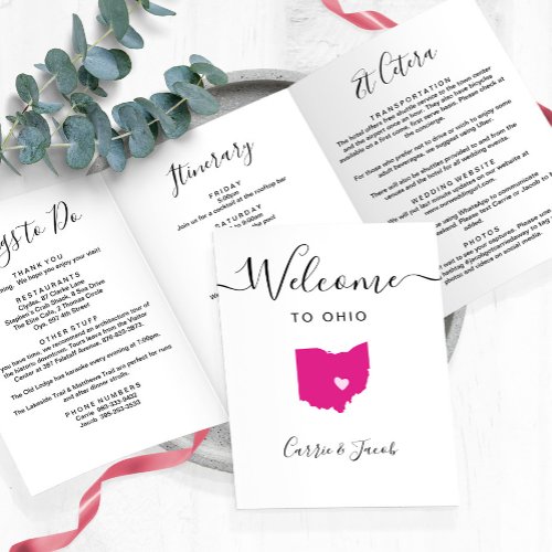 Any Color Ohio State Map Wedding Welcome Itinerary Tri_Fold Program