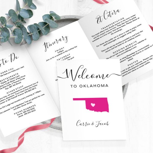 Any Color Oklahoma Map Wedding Welcome Itinerary Tri_Fold Program