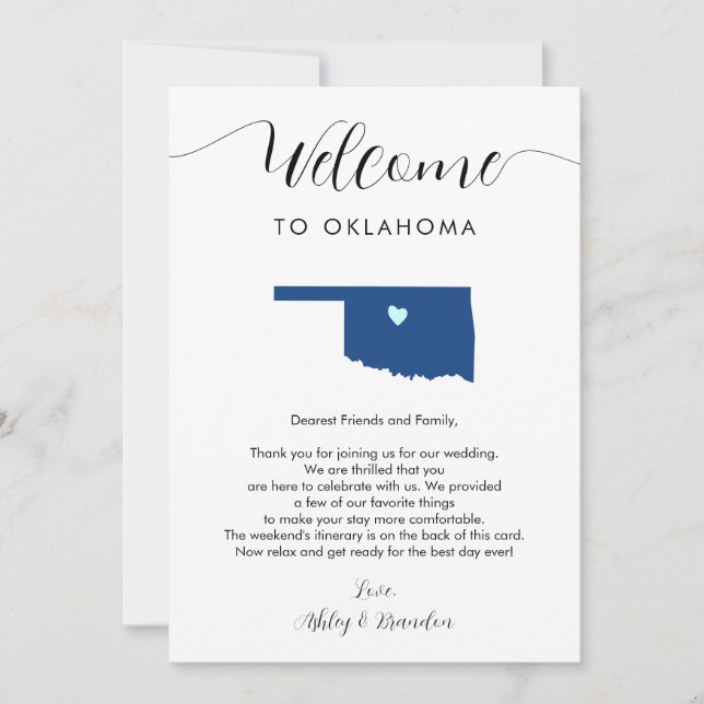 Any Color Oklahoma Wedding Welcome Itinerary (Front)