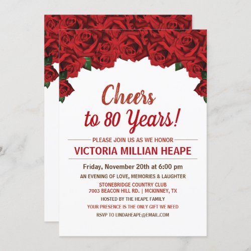 ANY COLOR or AGE _ Red Roses Birthday Invitation