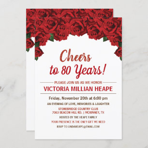 ANY COLOR or AGE - Red Roses Birthday Invitation