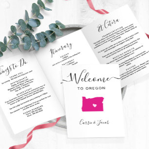 Any Color Oregon Map Wedding Welcome Itinerary Tri-Fold Program