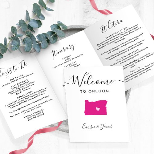 Any Color Oregon Map Wedding Welcome Itinerary Tri_Fold Program