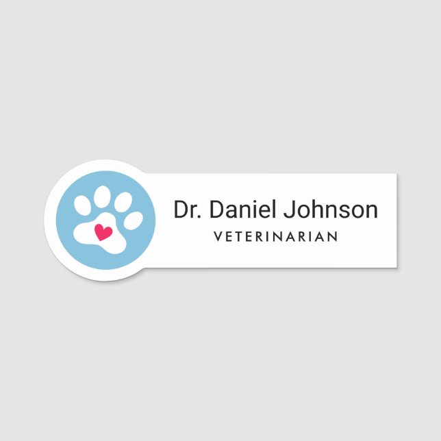 Any color paw print heart logo modern animal name tag (Front)