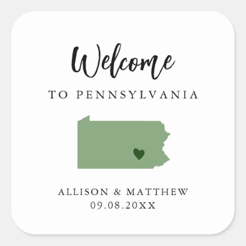 Any Color Pennsylvania Wedding Welcome Bag Square Sticker