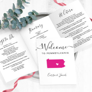 Any Color Pennsylvania Wedding Welcome Itinerary Tri-Fold Program