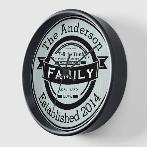 Any Color Personalized Family Name Retro Style Clock