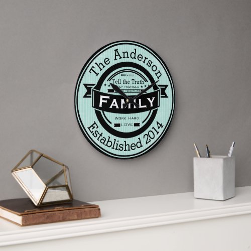 Any Color Personalized Family Name Retro Style Large Clock