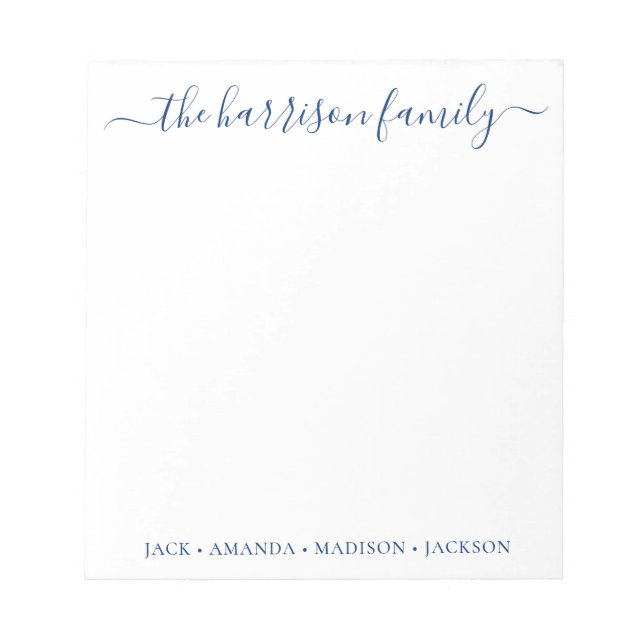 Any Color Personalized Script Family Notepad (Front)