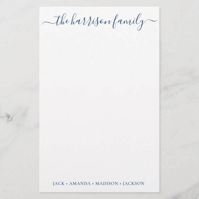 Any Color Personalized Script Family Stationery (Front)