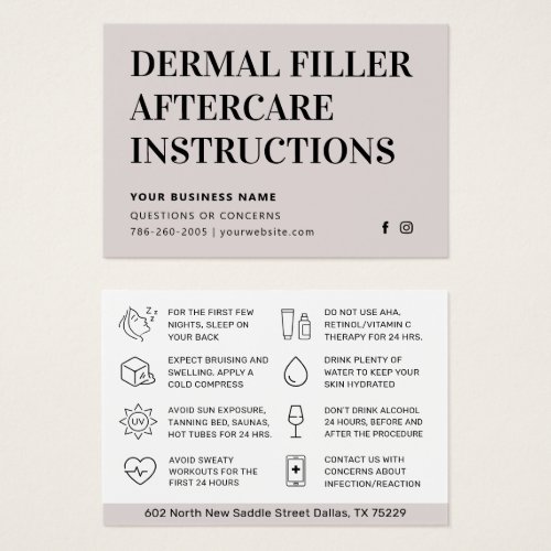 Any Color Pink Dermal Filler Aftercare Advice Card