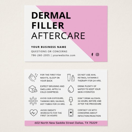 Any Color Pink Dermal Filler Aftercare Card 