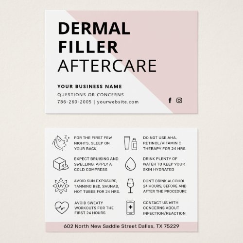 Any Color Pink Dermal Filler Aftercare Card 