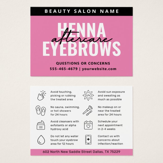 Any Color Pink Eyebrow Tint Henna Brows Aftercare  (Front & Back)