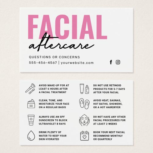Any Color Pink Facial Aftercare Instructions Card