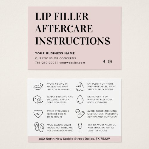 Any Color Pink Lip Filler Botox Aftercare Card