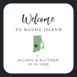 Any Color Rhode Island Wedding Welcome Bag Square Sticker<br><div class="desc">Wedding weekend welcome sticker for guests to your wedding, featuring image of Rhode Island. You may edit the colors for any part of this design, as well as move the heart to the location of your wedding. To change colors, click personalize and then "edit using the design tool." Select the...</div>