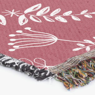 Any Color Rustic Holiday Folk Art Floral Garland Throw Blanket