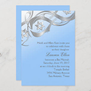 Any Color Silver Star Swag Bat Mitzvah Invitation