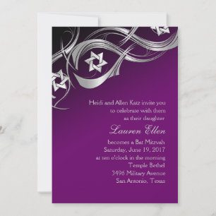 Any Color Silver Star Swag Bat Mitzvah Invitation