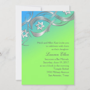 Any Color Silver Star Swag Bat Mitzvah Invitation